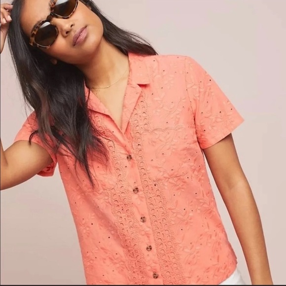Anthropologie Maeve crop eyelet embroidered top - Picture 2 of 8